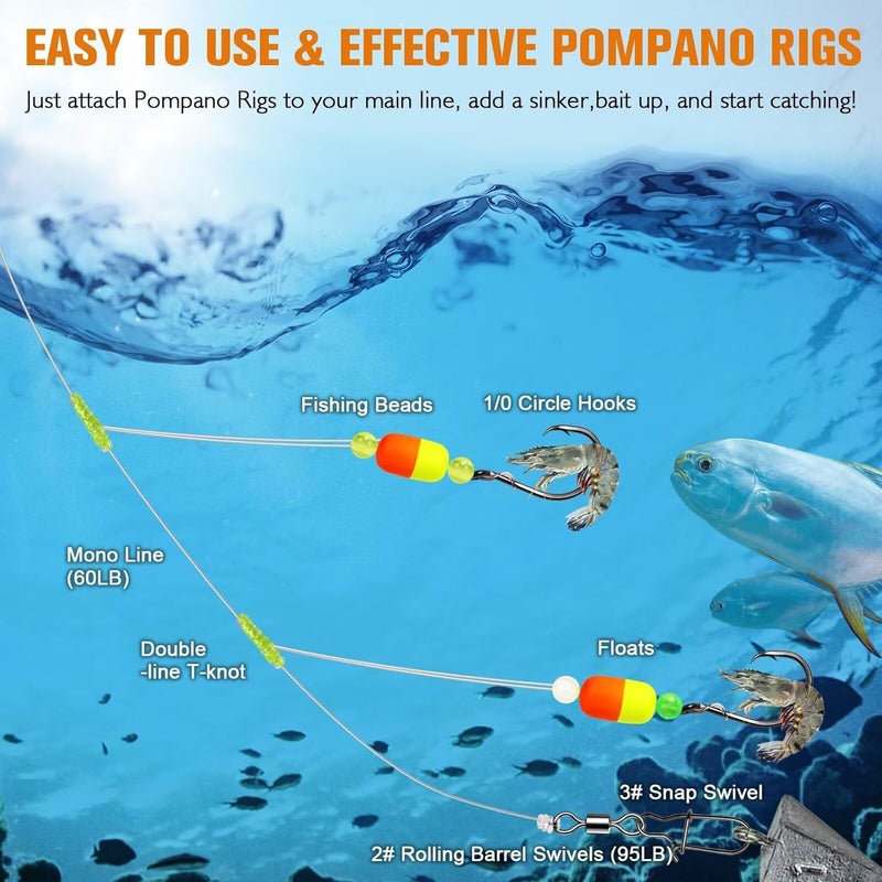 Dovesun 10PCS/4PCS Pompano Rigs for Surf Fishing Unique T-Knot Strong Pre-Rigged Pompano Rigs Saltwater with Circle Hooks - Image 3